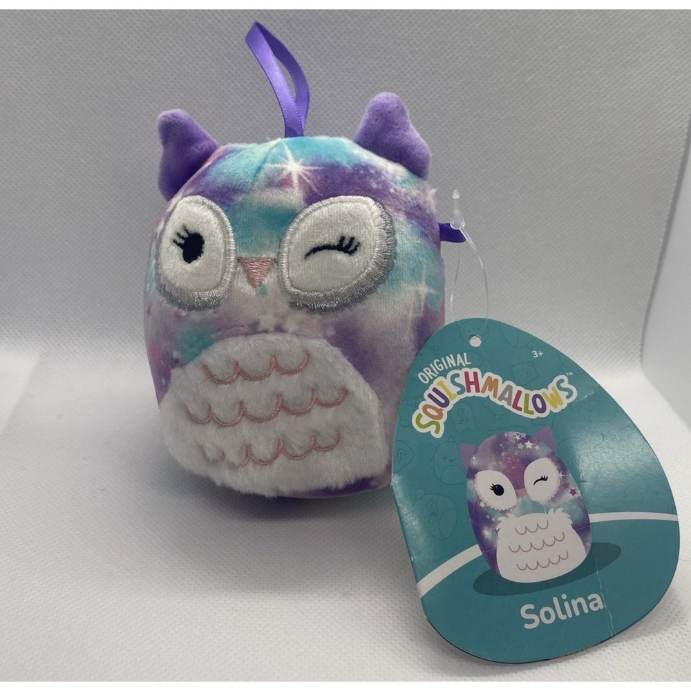 Squishmallows Solina The Owl Plush‎ 4" Ornament Purple Teal Collectible KellyToy